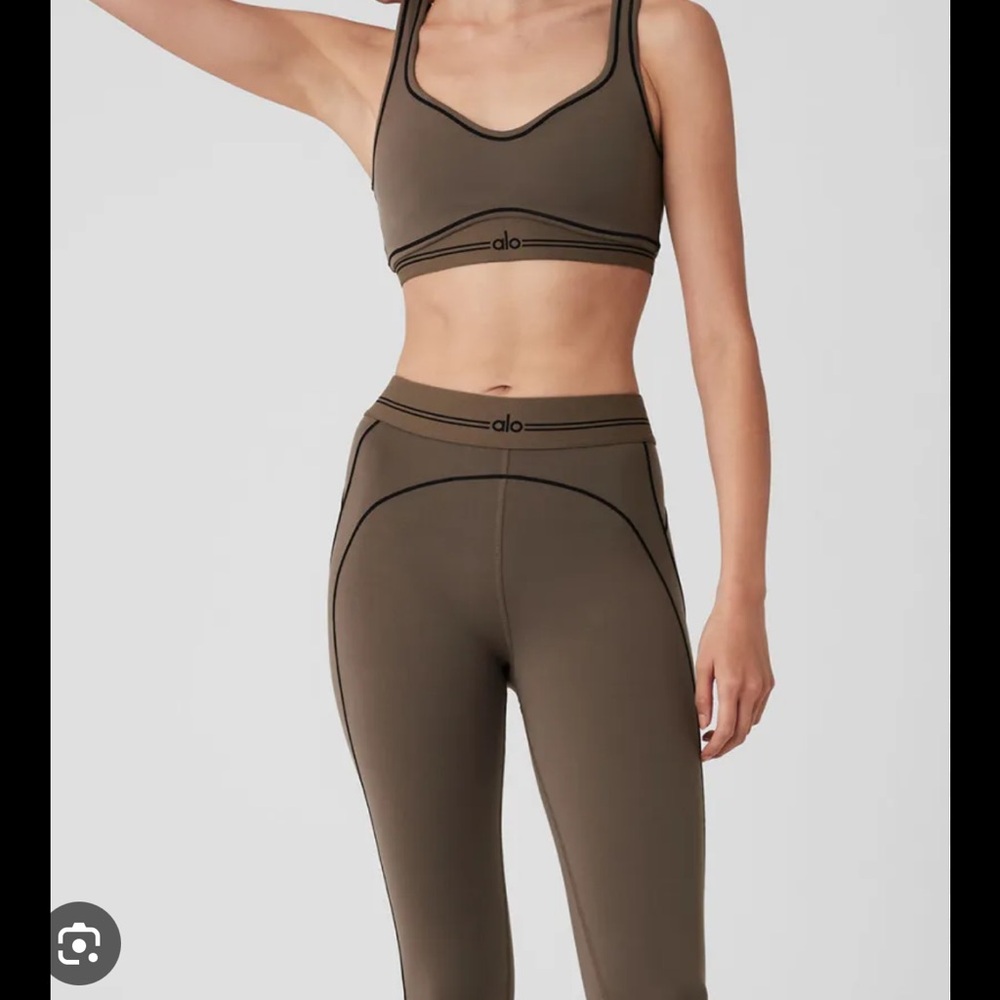 ALO Yoga Olive Sports Bra and Leggings Set